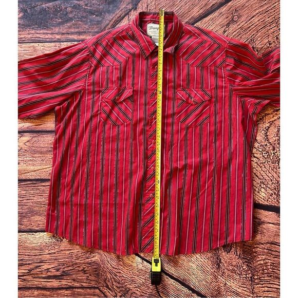 VTG Wrangler Men's Pearl Snap L/S Cowboy Western Shirt‎ Red Metallic • 2X - Picture 5 of 10